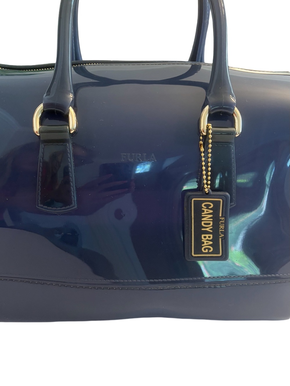 Furla Navy Patent Candy Bag Satchel - Picture 2 of 12